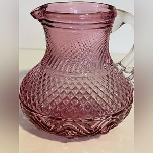 Vtg 70’s Pilgrim Art Glass Hand Blown Cranberry Pitcher Bennington Pattern 4.5”